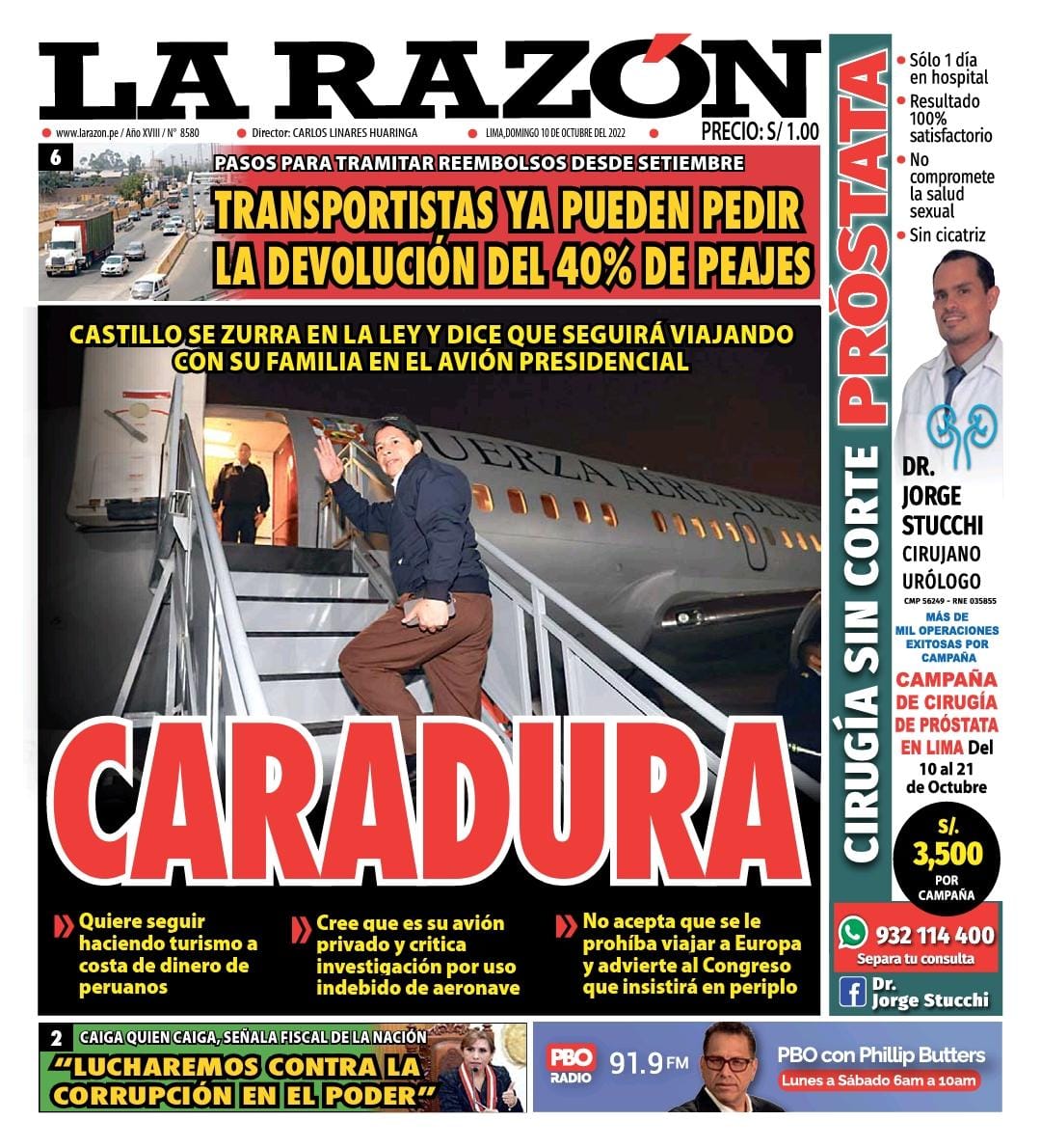 Portada impresa – Diario La Razón (10/10/2022)