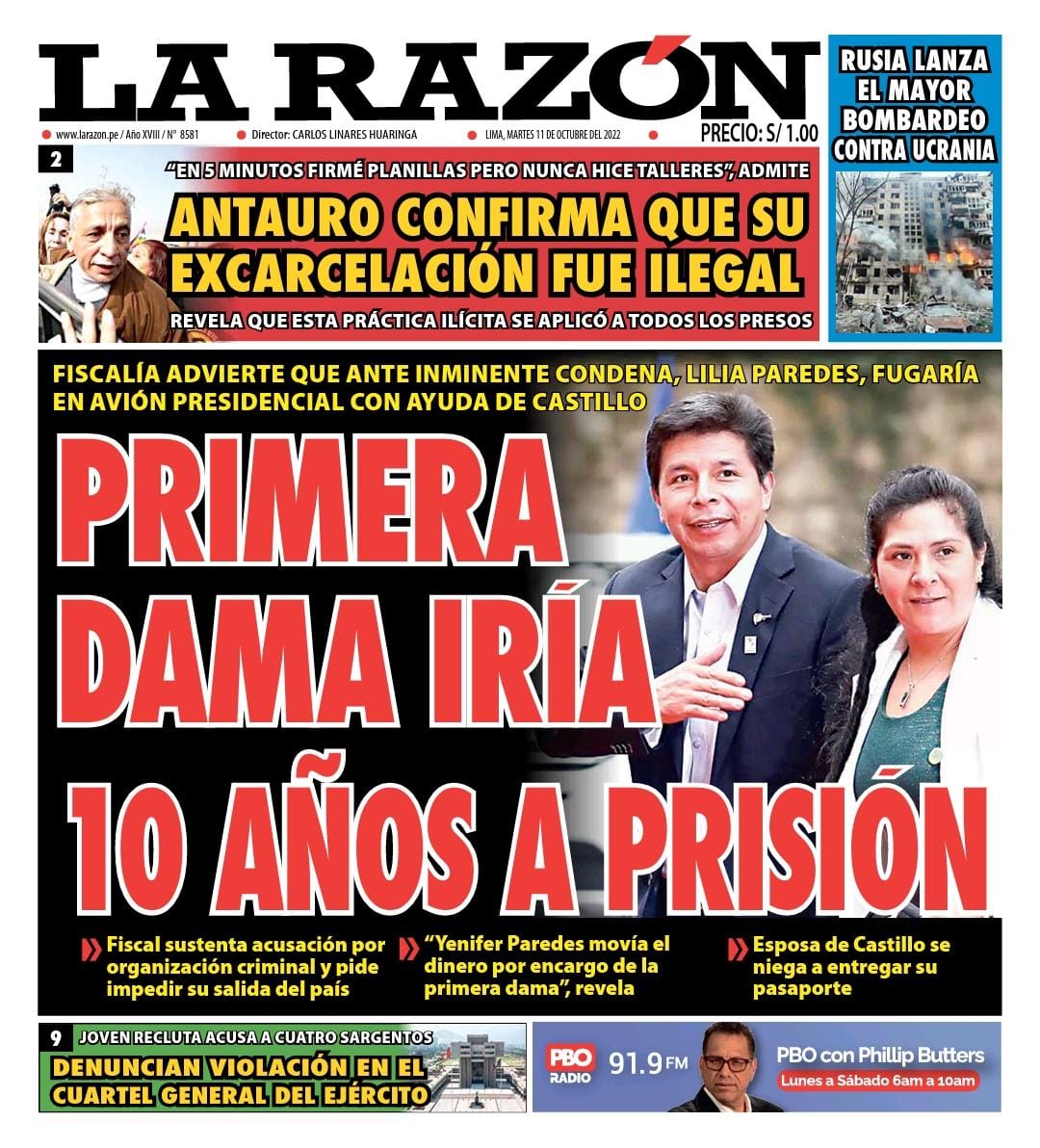 Portada impresa – Diario La Razón (11/10/2022)
