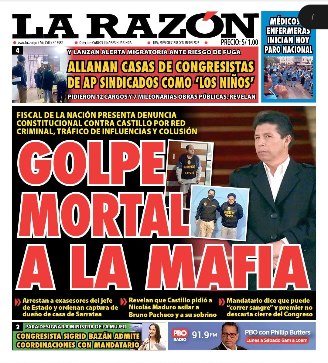 Portada impresa – Diario La Razón (12/10/2022)