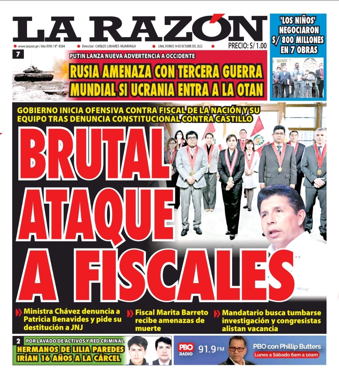 Portada impresa – Diario La Razón (14/10/2022)