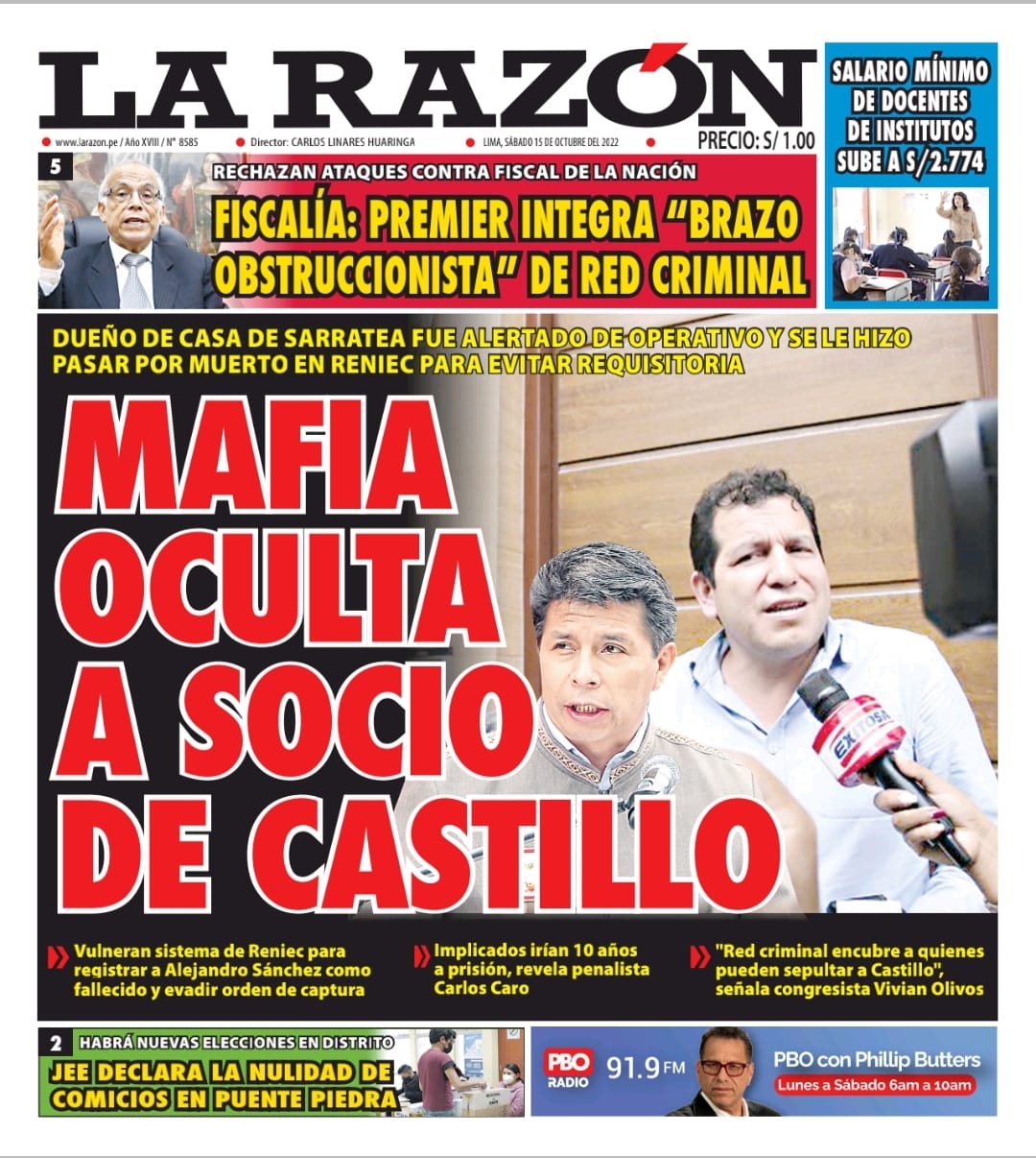 Portada impresa – Diario La Razón (15/10/2022)