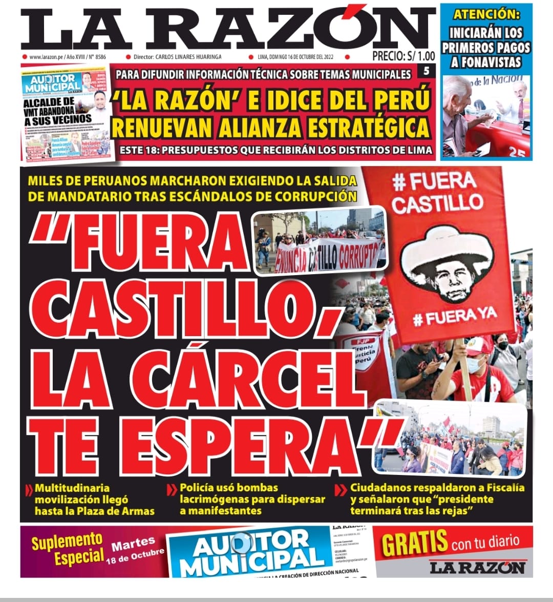 Portada impresa – Diario La Razón (16-10-2022)
