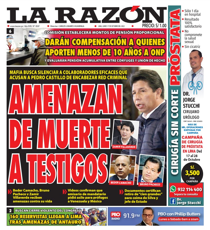 Portada impresa – Diario La Razón (17/10/2022)