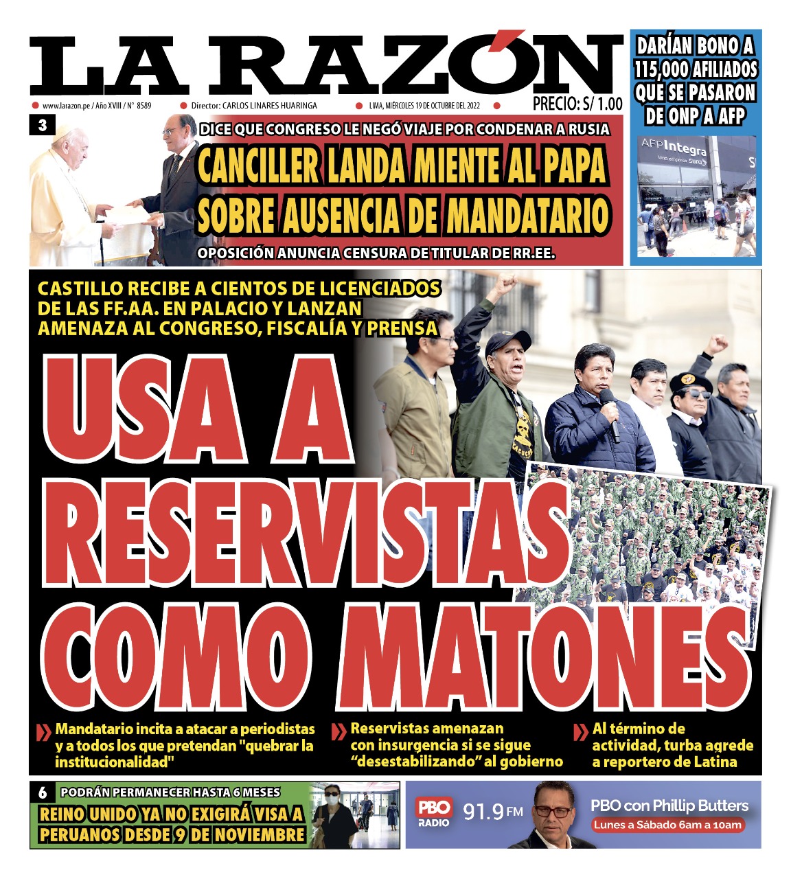 Portada impresa – Diario La Razón (19/10/2022)