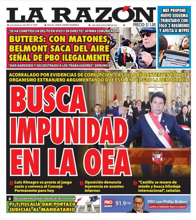 Portada impresa – Diario La Razón (20/10/2022)