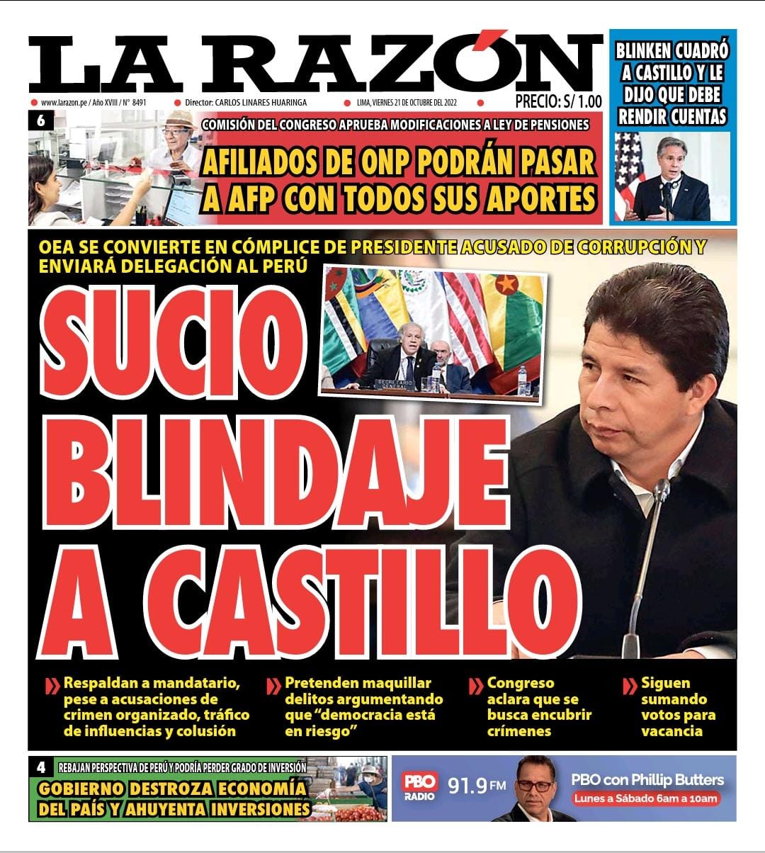 Portada impresa – Diario La Razón (21/10/2022)