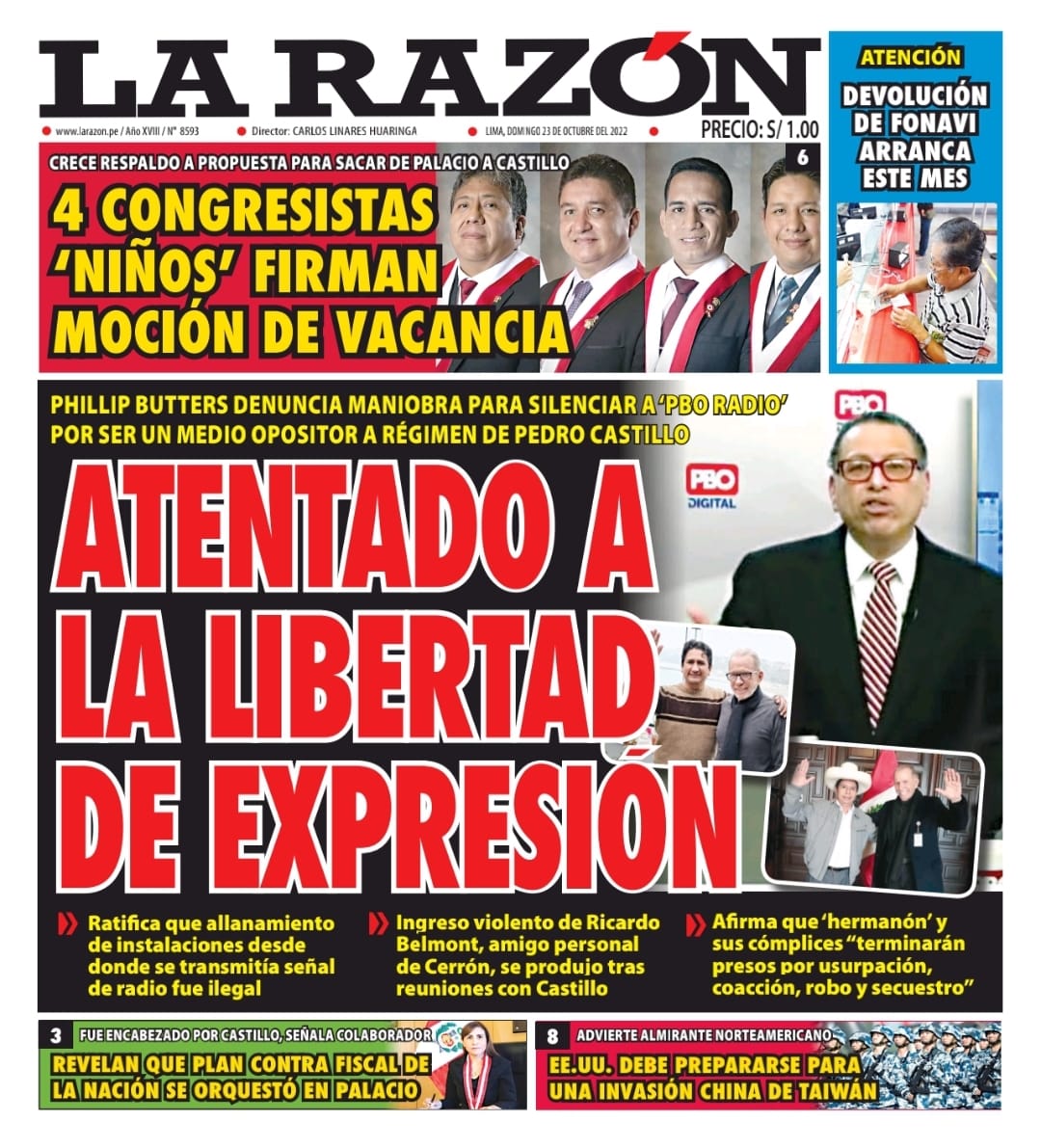 Portada impresa – Diario La Razón (23/10/2022)