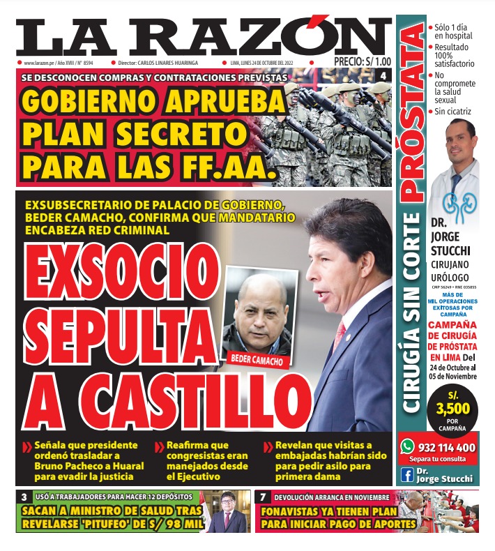 Portada impresa – Diario La Razón (24/10/2022)