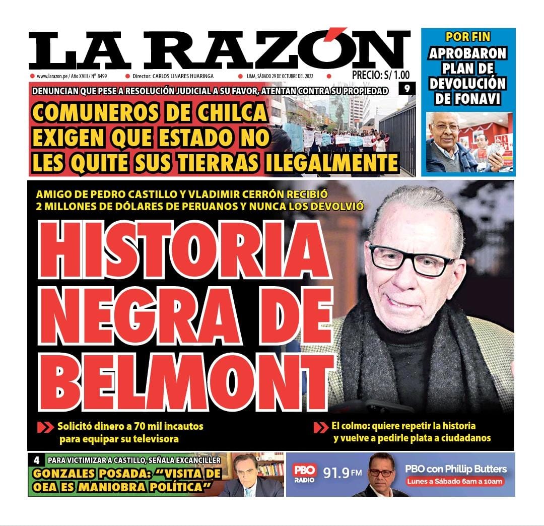 Portada impresa – Diario La Razón (29/10/2022)