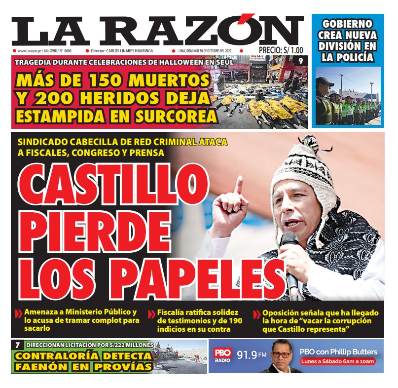Portada impresa – Diario La Razón (30/10/2022)