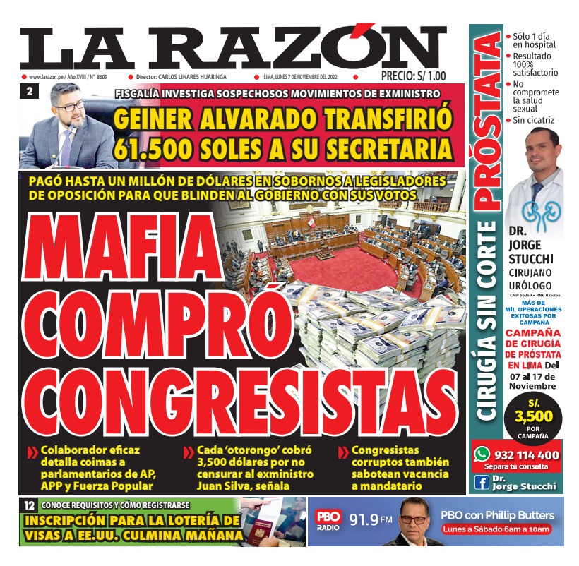Portada impresa – Diario La Razón (07/11/2022) - La Razón