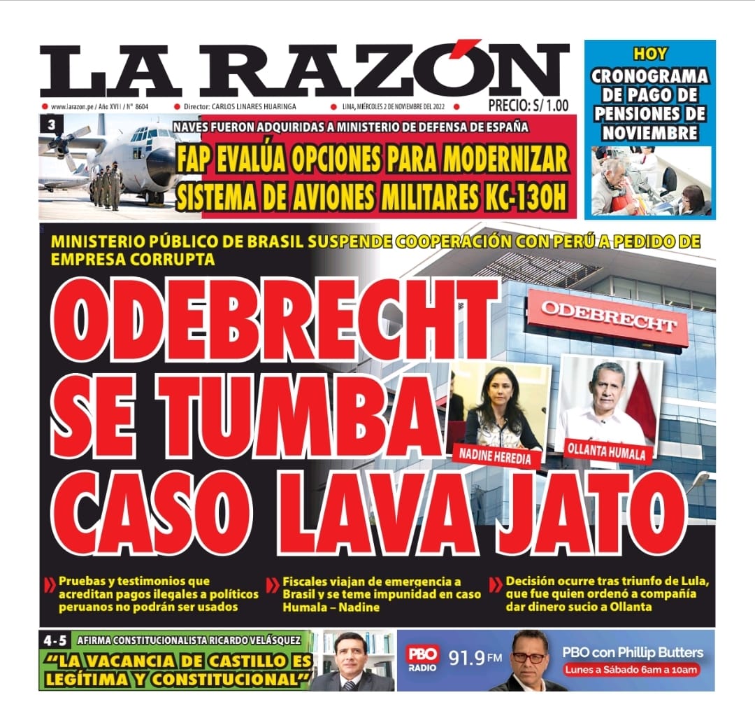 Portada impresa – Diario La Razón (02/11/2022)