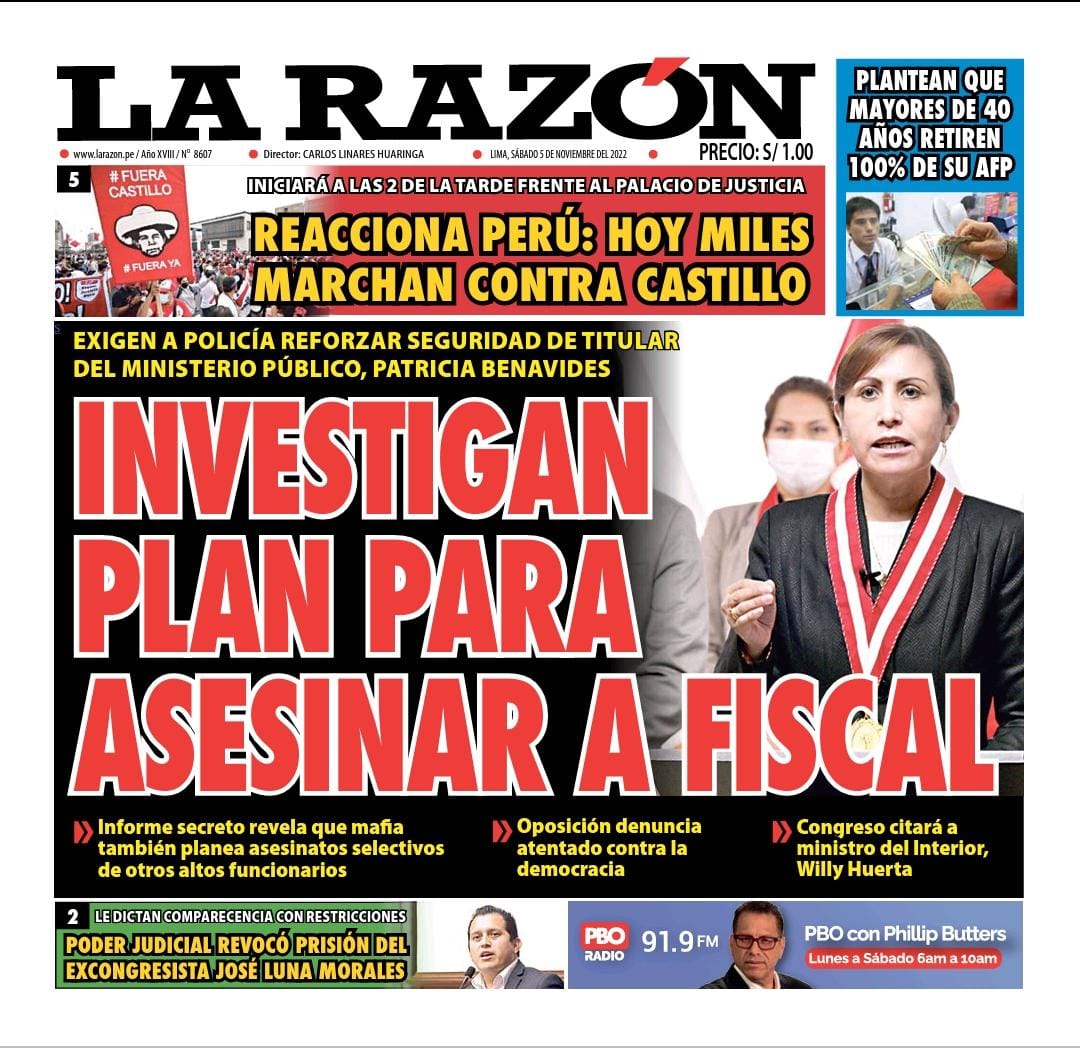 Portada impresa – Diario La Razón (05112022)