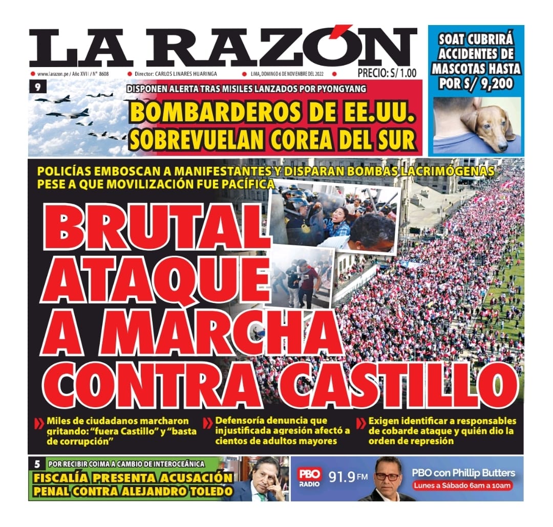 Portada impresa – Diario La Razón (06112022)