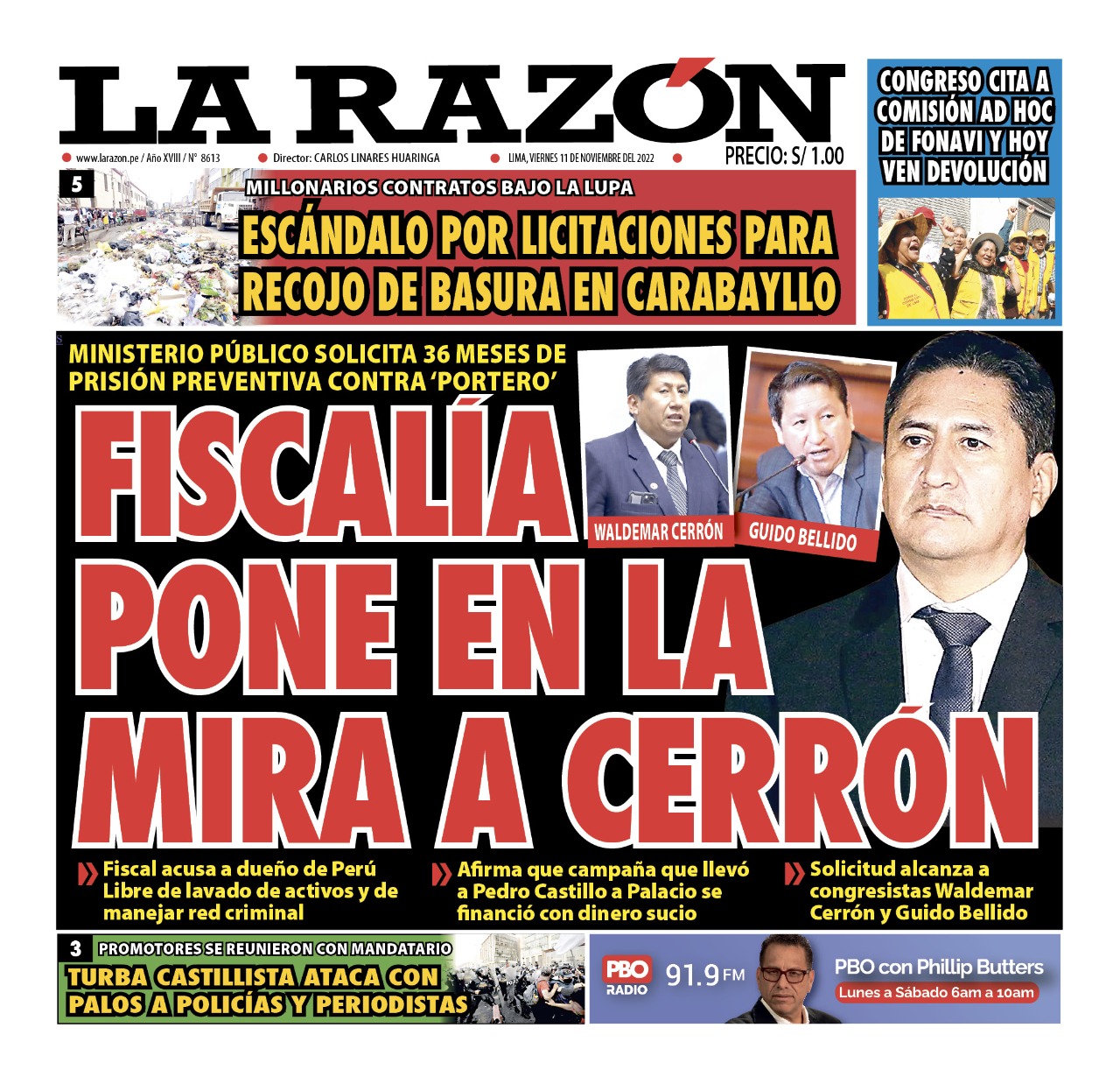 Portada impresa – Diario La Razón (11112022)