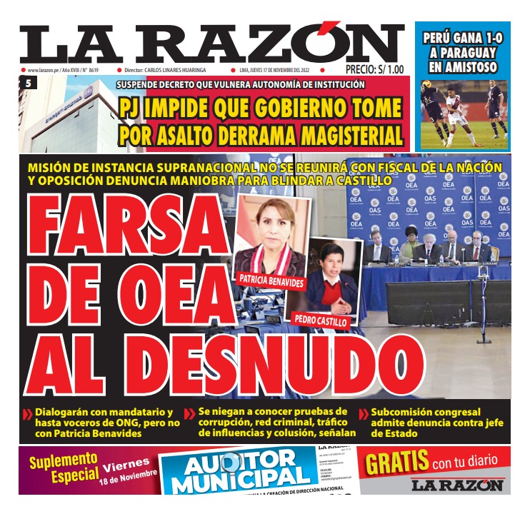 Portada impresa – Diario La Razón (17/11/2022)