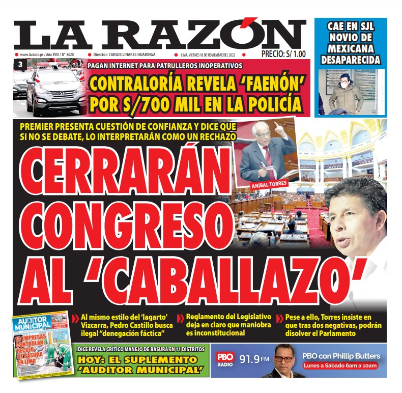 Portada impresa – Diario La Razón (18/11/2022)