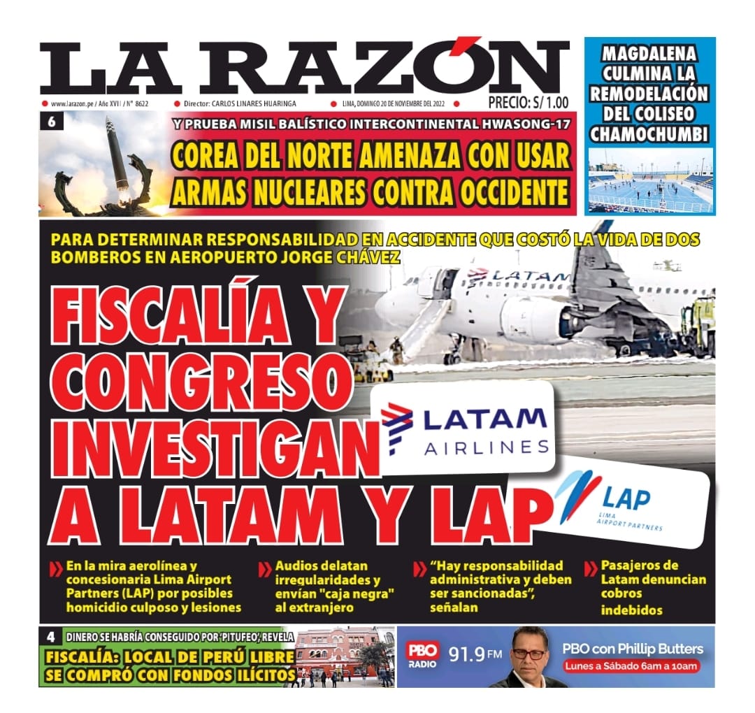Portada impresa – Diario La Razón (20112022)