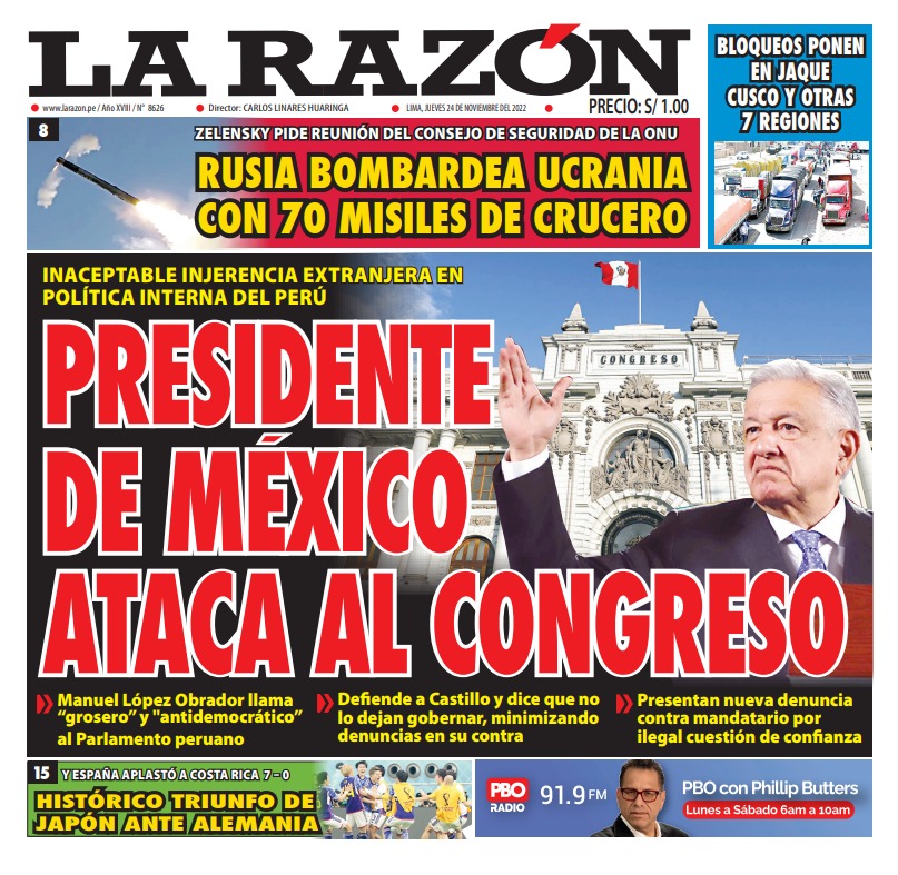 Portada impresa – Diario La Razón (24/11/2022)