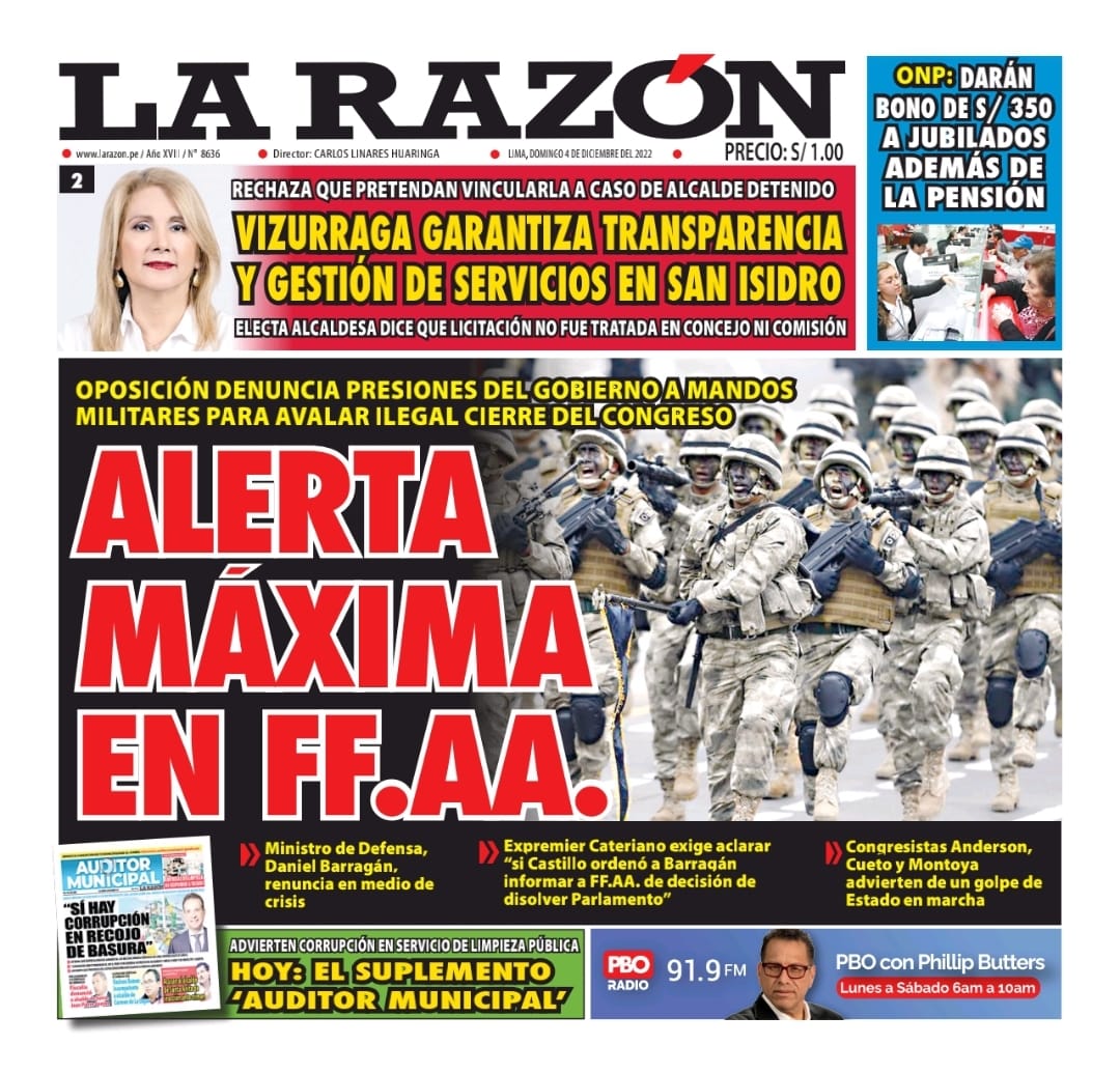 Portada impresa – Diario La Razón (04/12/2022)