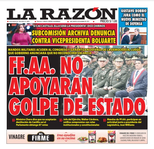 Portada impresa – Diario La Razón (06/12/2022)
