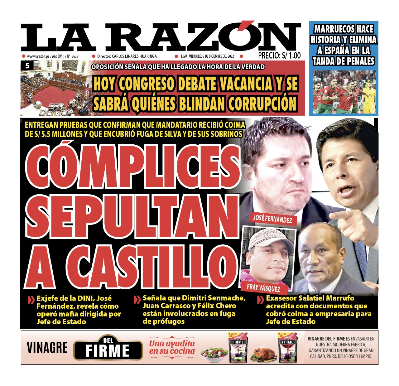 Portada impresa – Diario La Razón (07/12/2022)