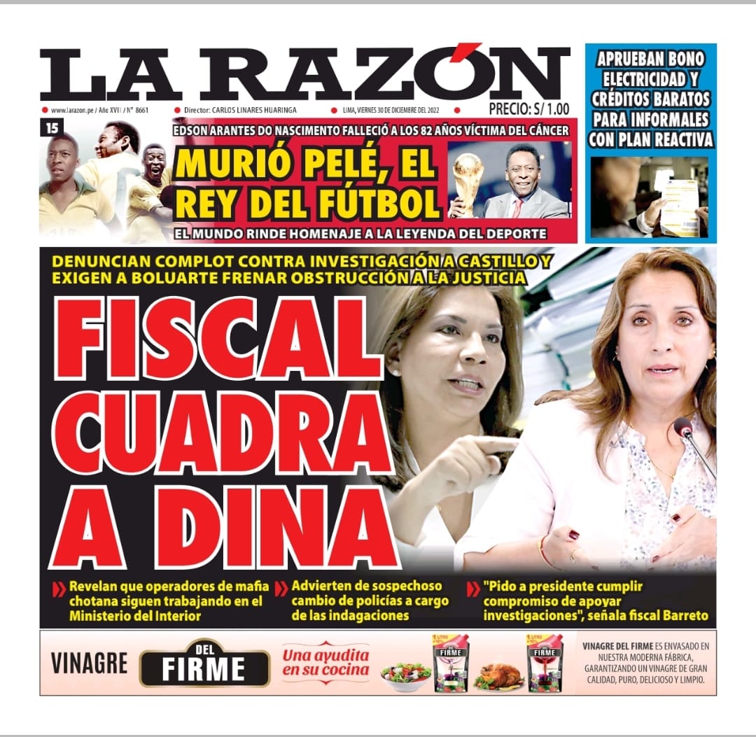 Portada impresa – Diario La Razón (30/12/2022)