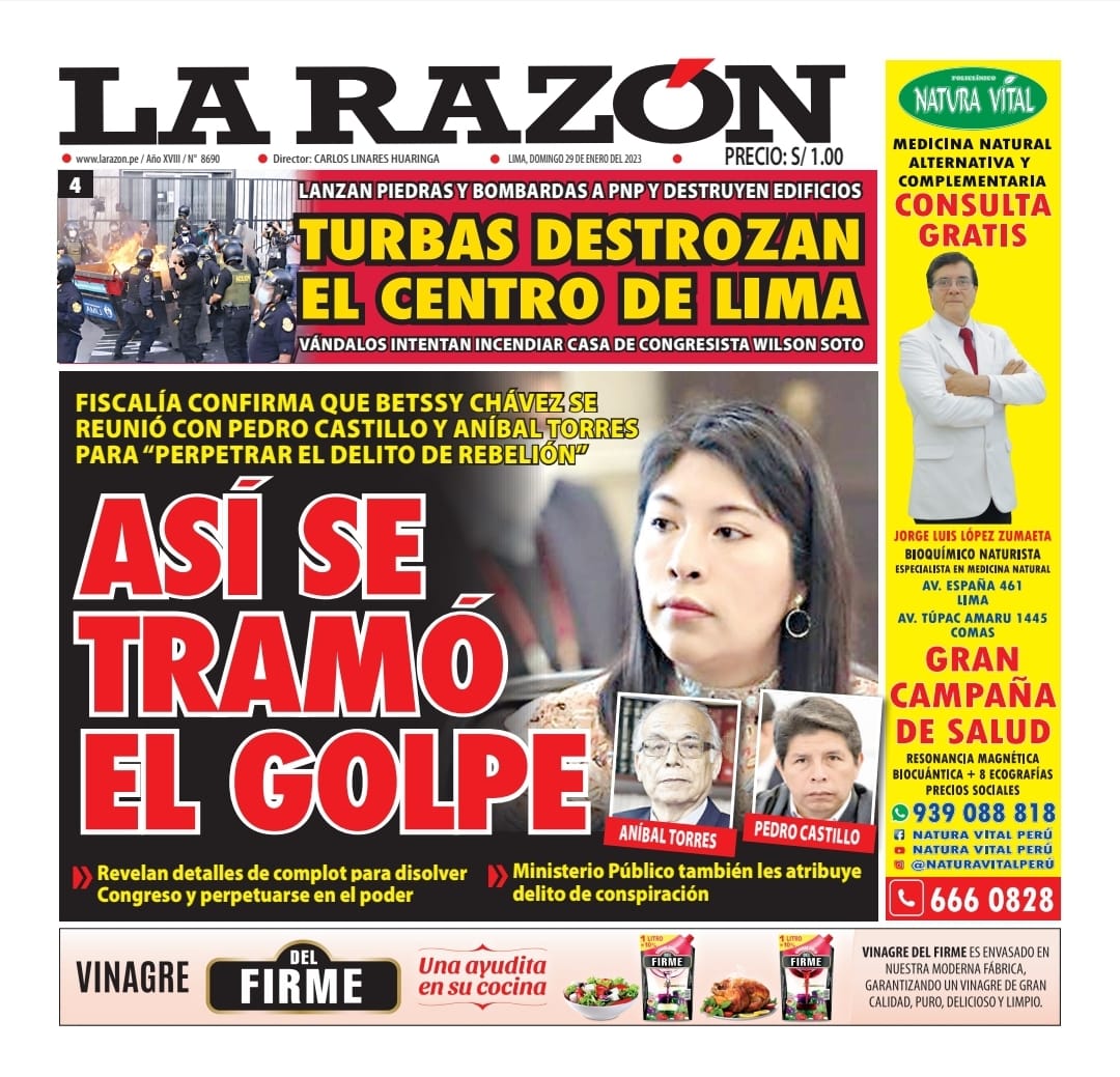 Portada impresa – Diario La Razón (29/01/2023)