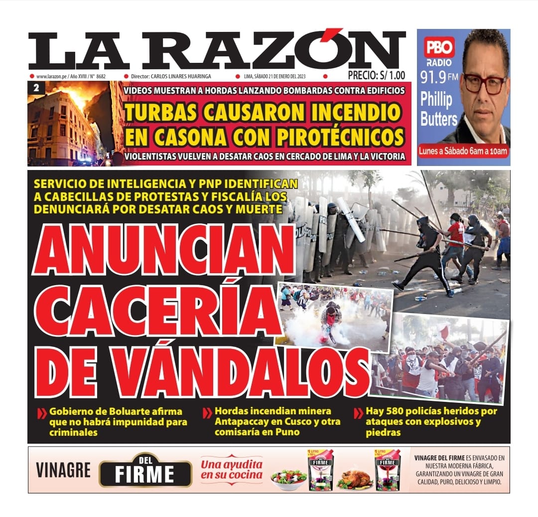 Portada impresa – Diario La Razón (21/01/2023) - La Razón