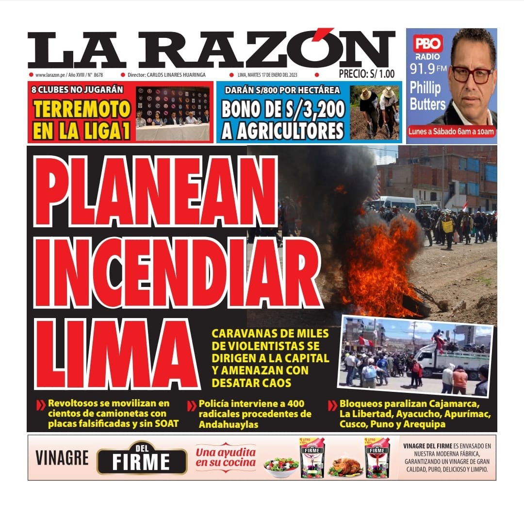 Portada impresa – Diario La Razón 17-01-2023