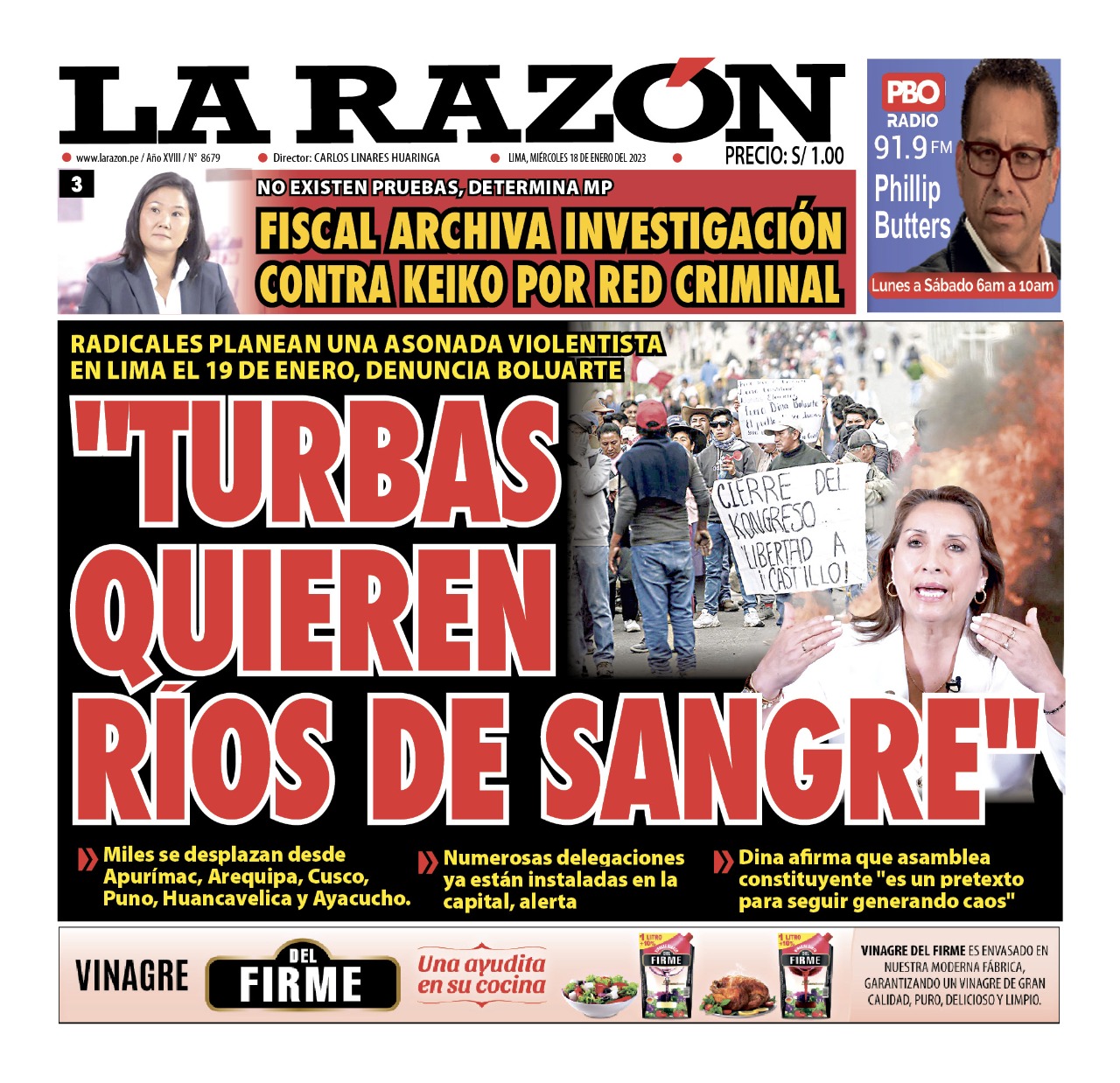 Portada impresa – Diario La Razón 18-01-2023