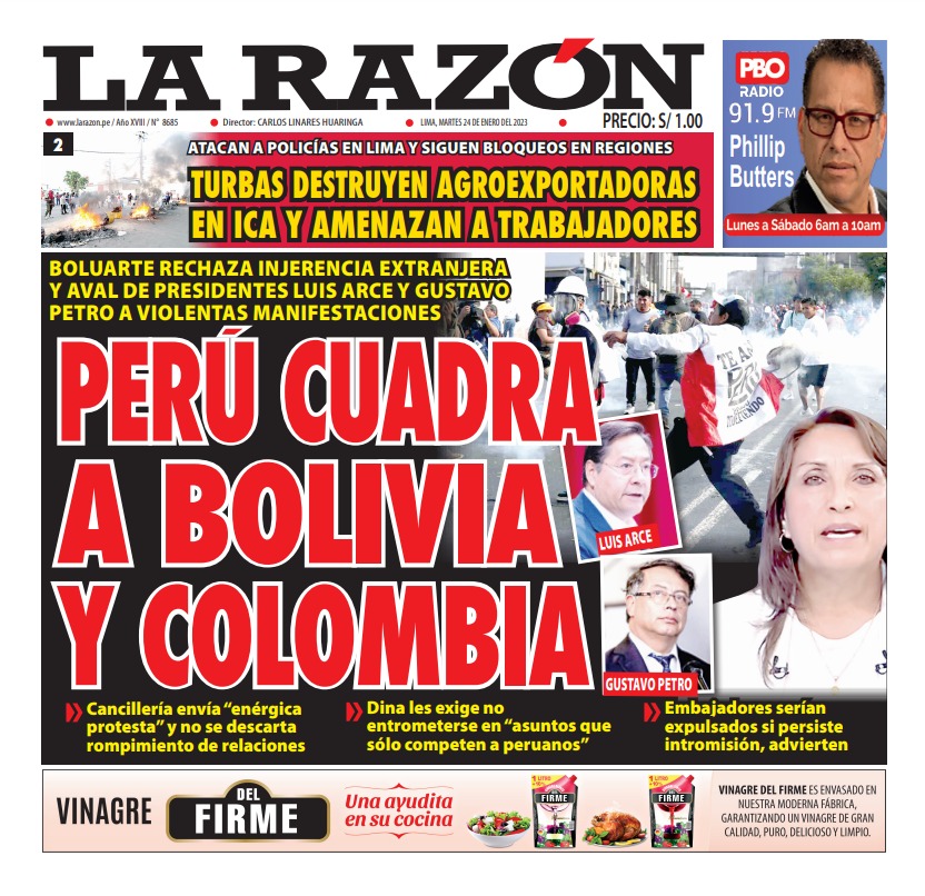 Portada impresa – Diario La Razón (24/01/2023)