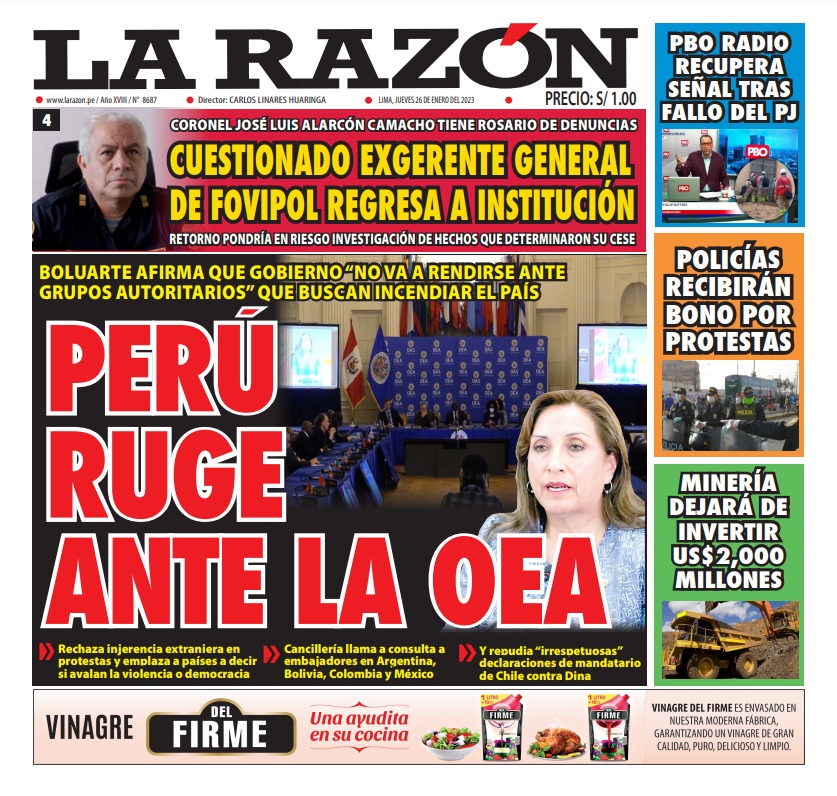 Portada impresa – Diario La Razón (26/01/2023)