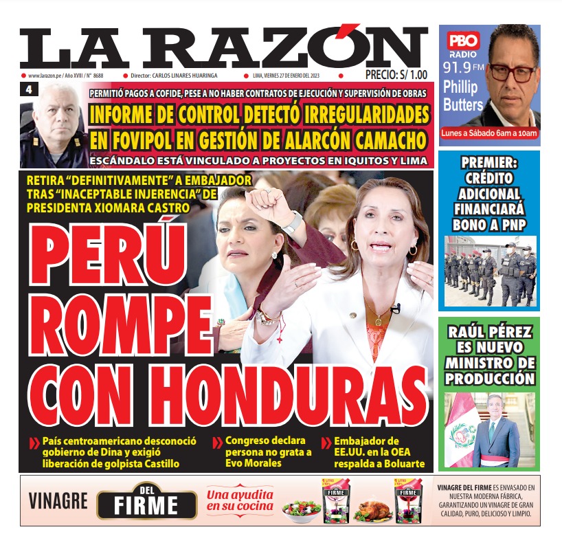 Portada impresa – Diario La Razón (27/01/2023)