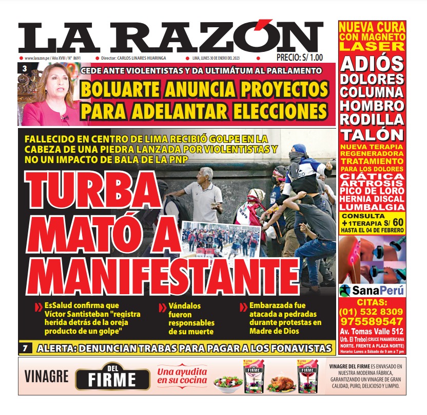Portada impresa – Diario La Razón (30/01/2023)