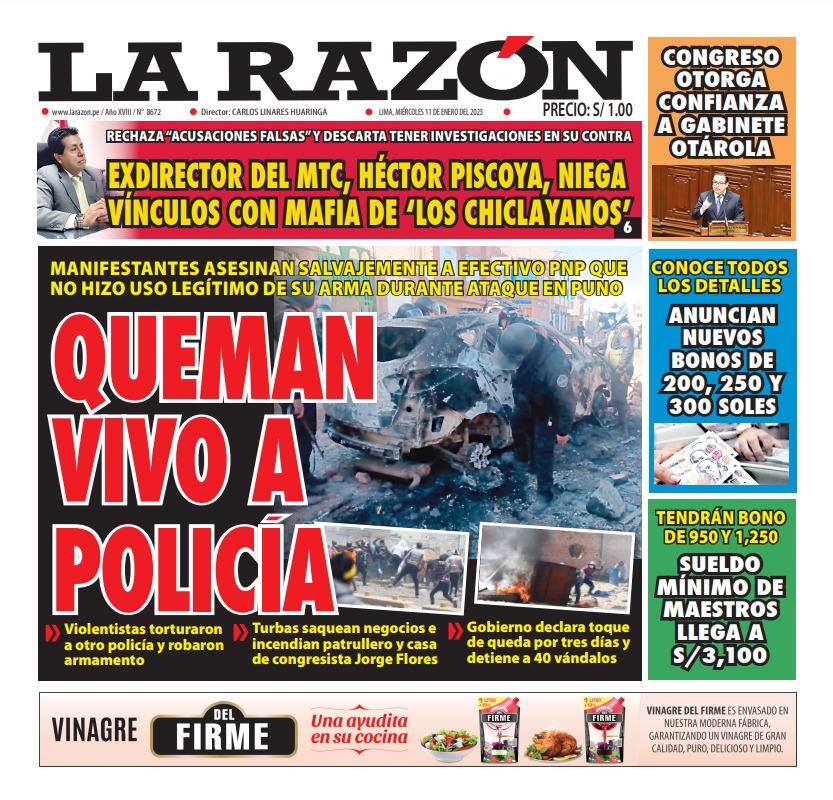 Portada impresa – Diario La Razón (11/01/2023)