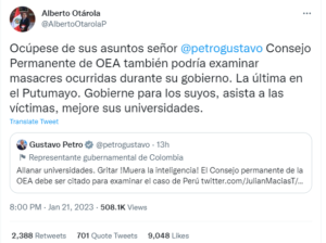 Respuesta del premier a presidente colombiano.