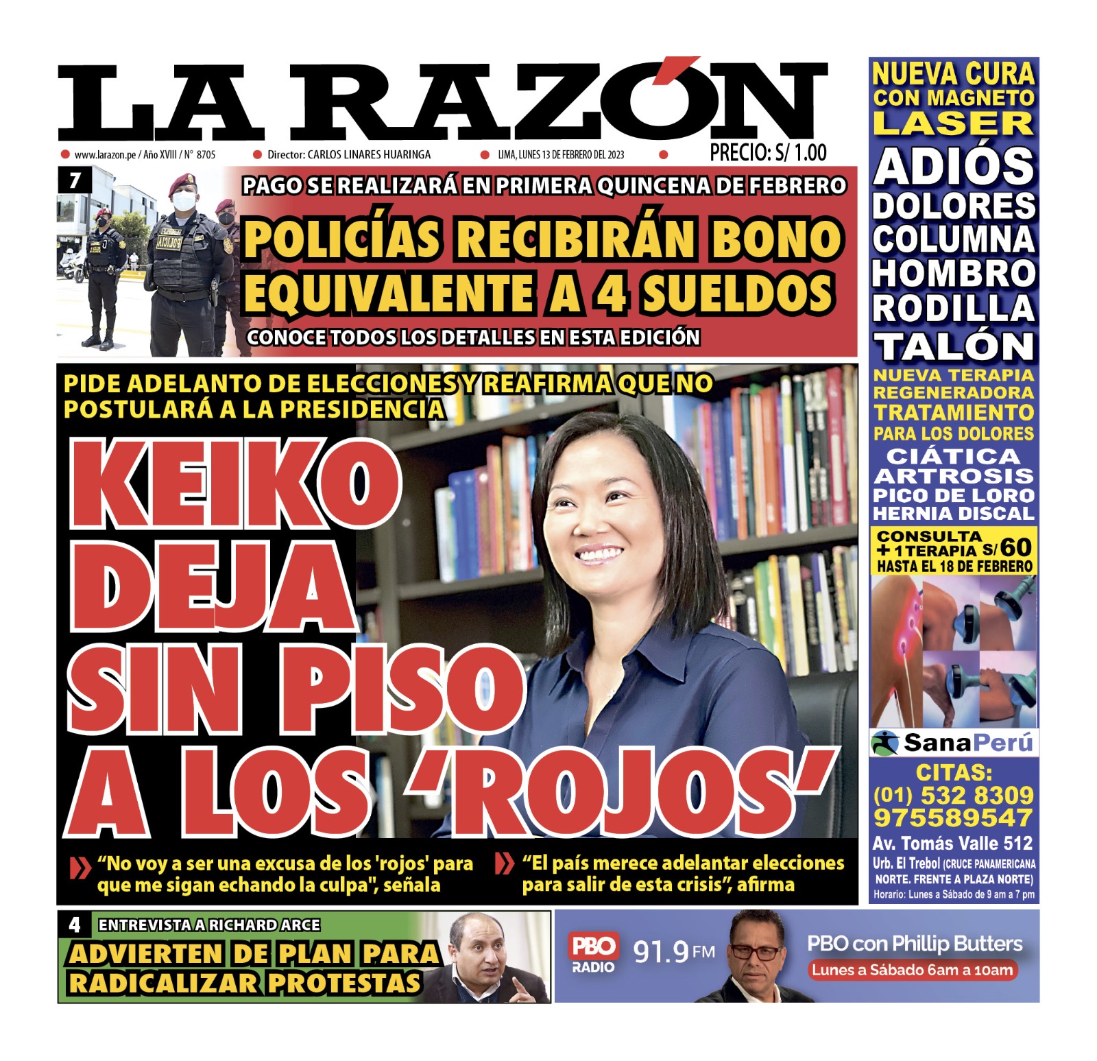 Portada Impresa – Diario La Razón 13-02-2023