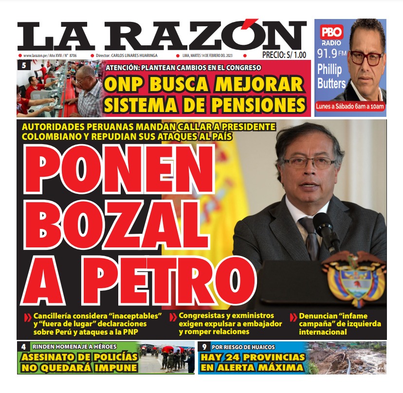 Portada Impresa – Diario La Razón (14/02/2023)