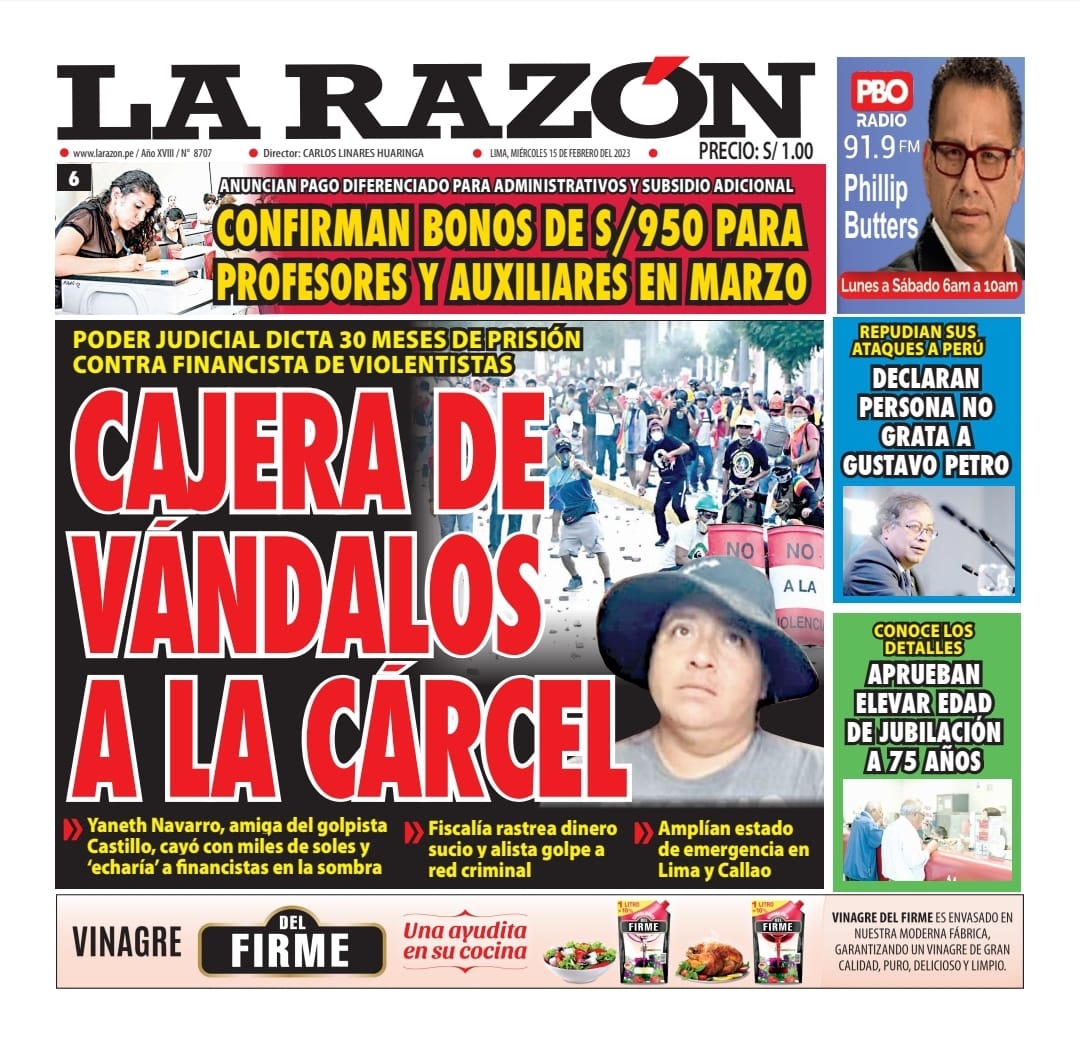Portada Impresa – Diario La Razón (15/02/2023)