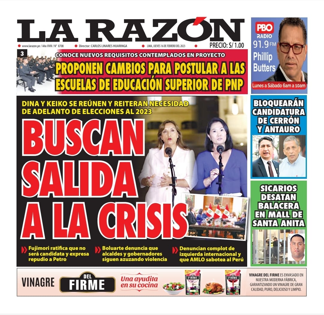 Portada Impresa – Diario La Razón 16-02-2023
