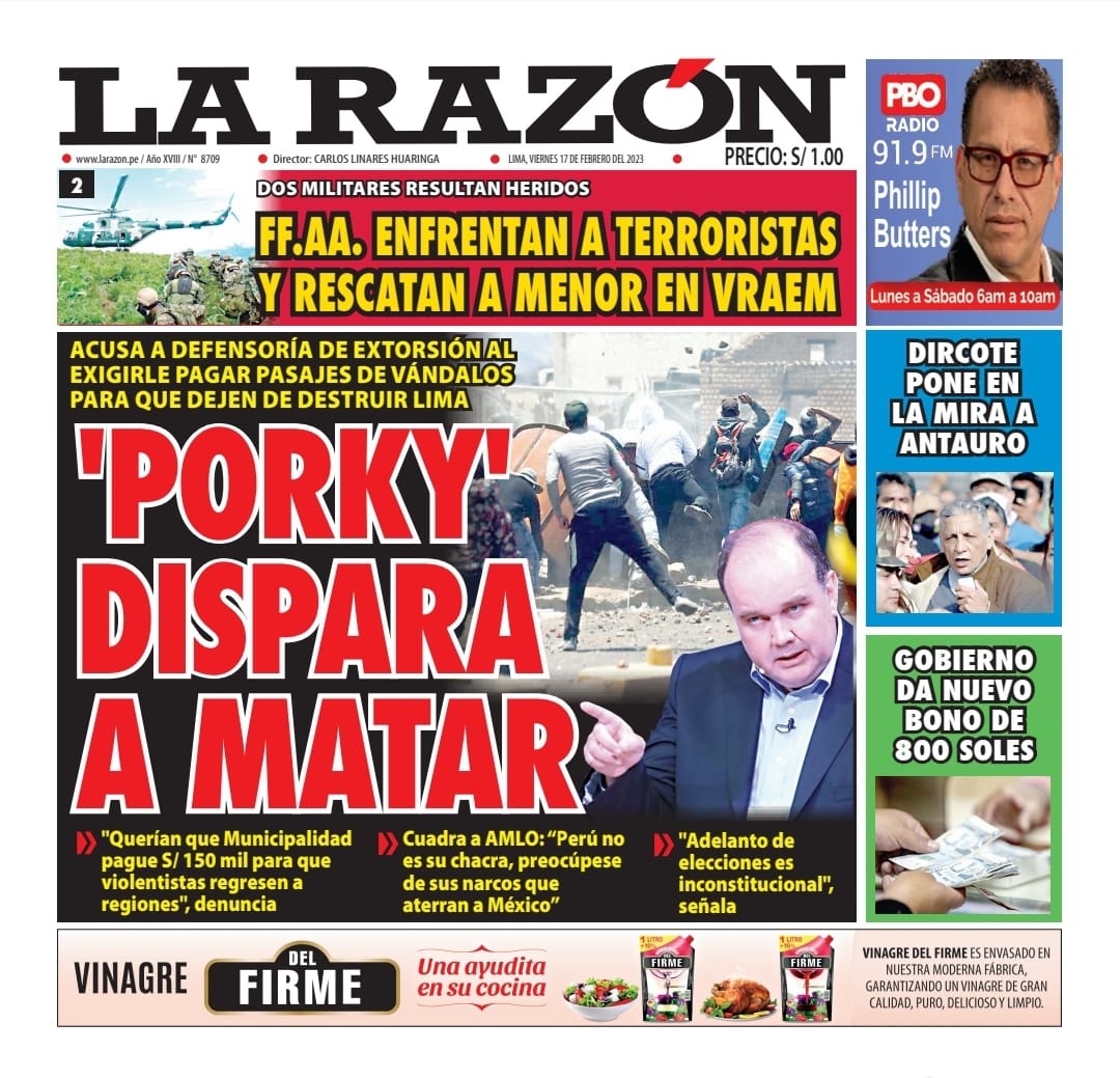 Portada Impresa – Diario La Razón 17-02-2023