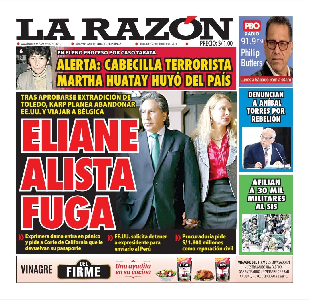 Portada impresa – Diario La Razón 23-02-2023