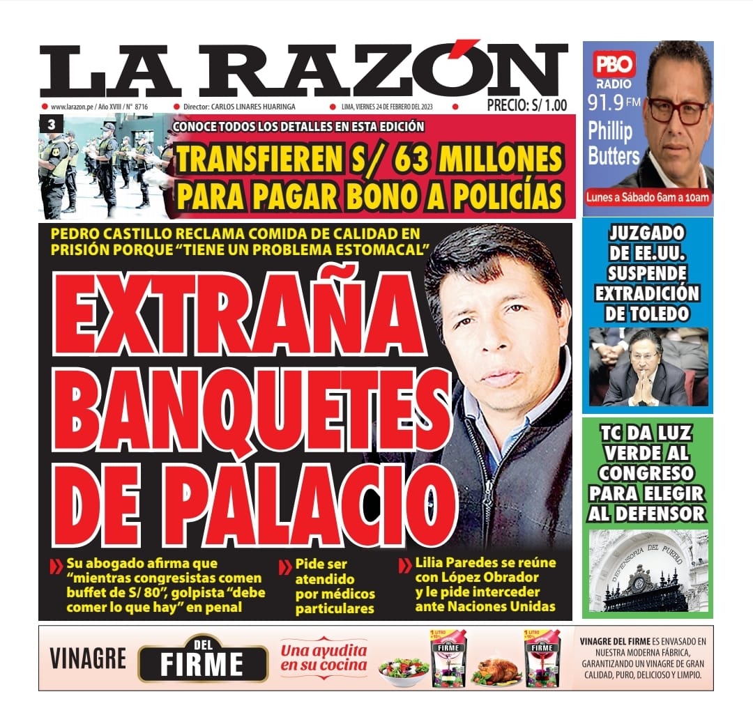 Portada impresa – Diario La Razón (24/02/2023)