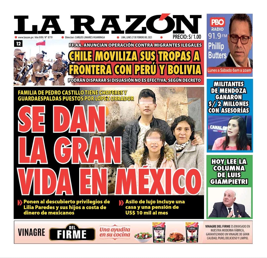 Portada impresa – Diario La Razón (27/02/2023)