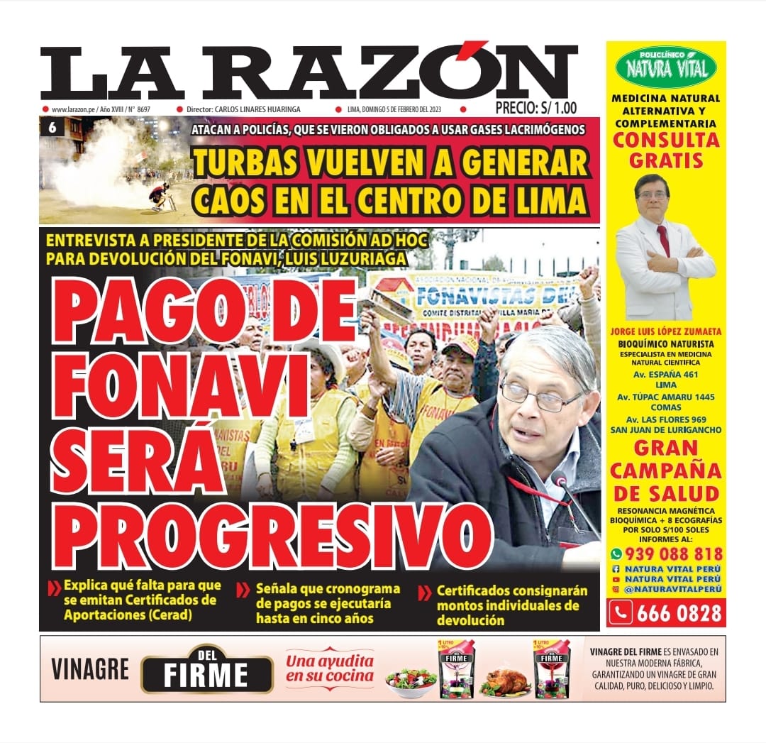 Portada Impresa – Diario La Razón (05/02/2023)