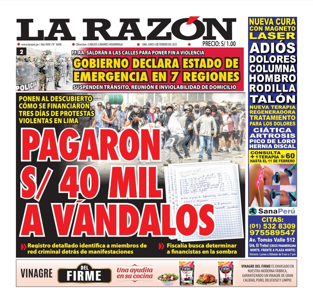 Portada Impresa – Diario La Razón (06/02/2023)