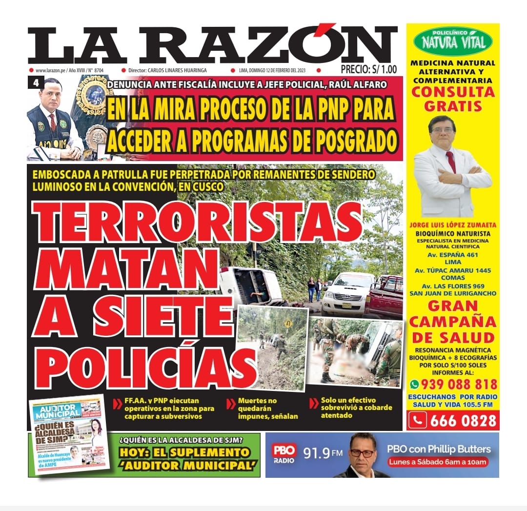 Portada Impresa – Diario La Razón (12/02/2023)