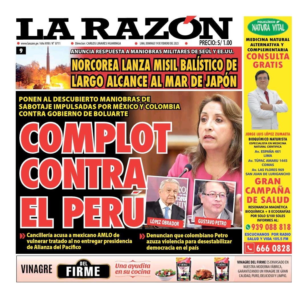 Portada impresa – Diario La Razón (19/02/2023)