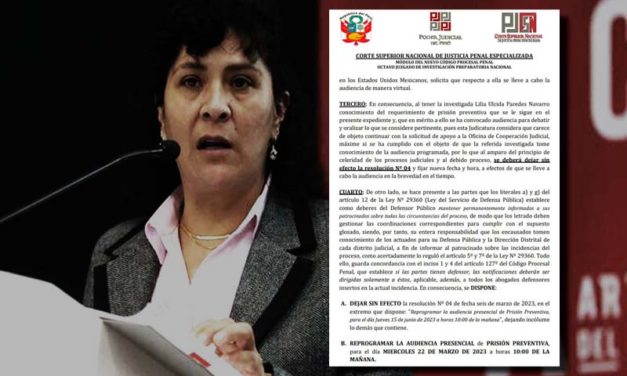 Adelantan audiencia de prisión preventiva de Lilia Paredes